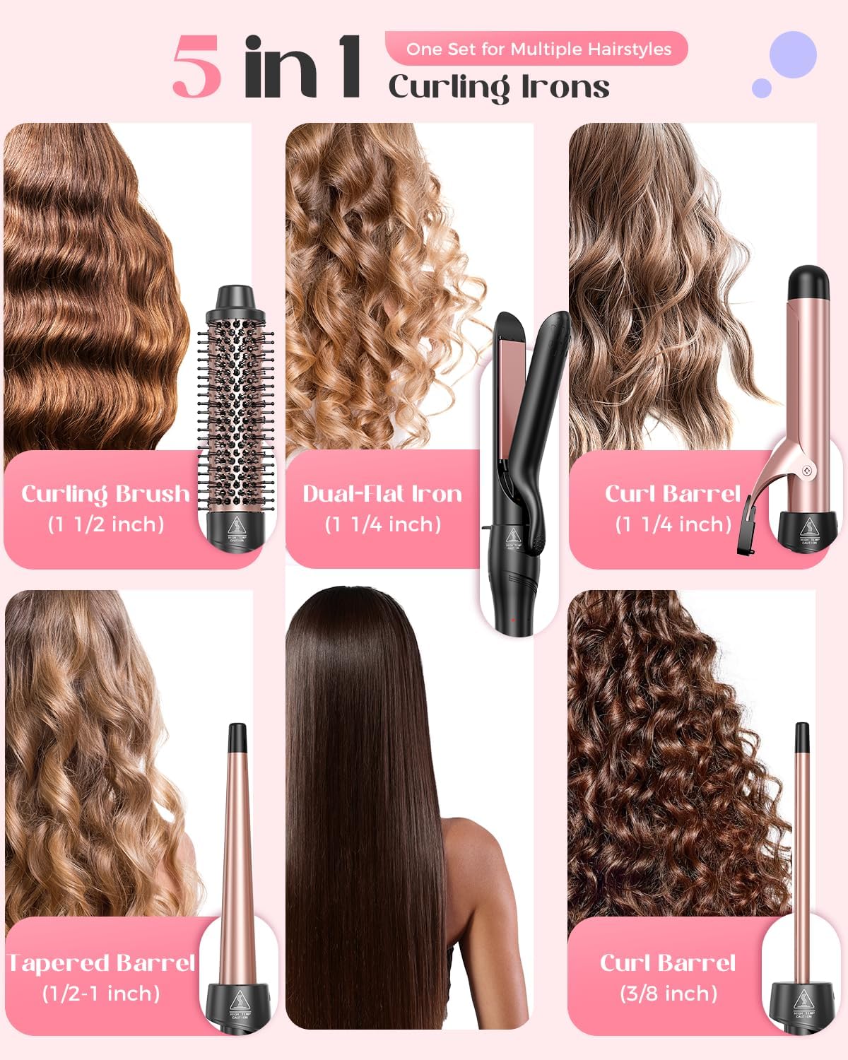 Lopeie 5-in-1 Curling Iron Set – Multiple Hairstyles & Barrel Sizes